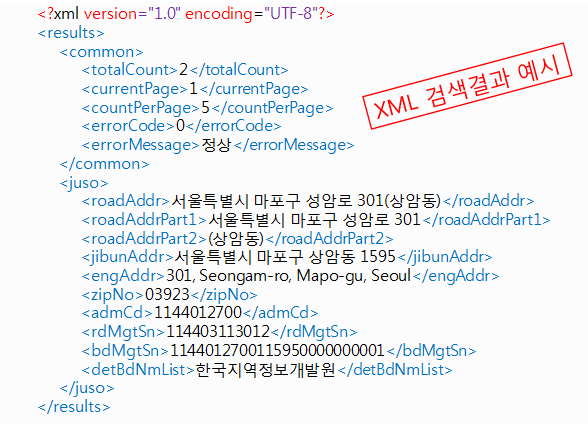 검색 API 결과 XML